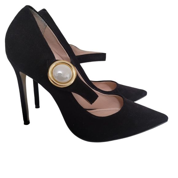 Carvel by Kurt Geiger Black Suede Pearl Pumps 39 - Picture 7 of 8